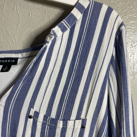 Blue and white candy striped v neck dress - Picture 2 of 3
